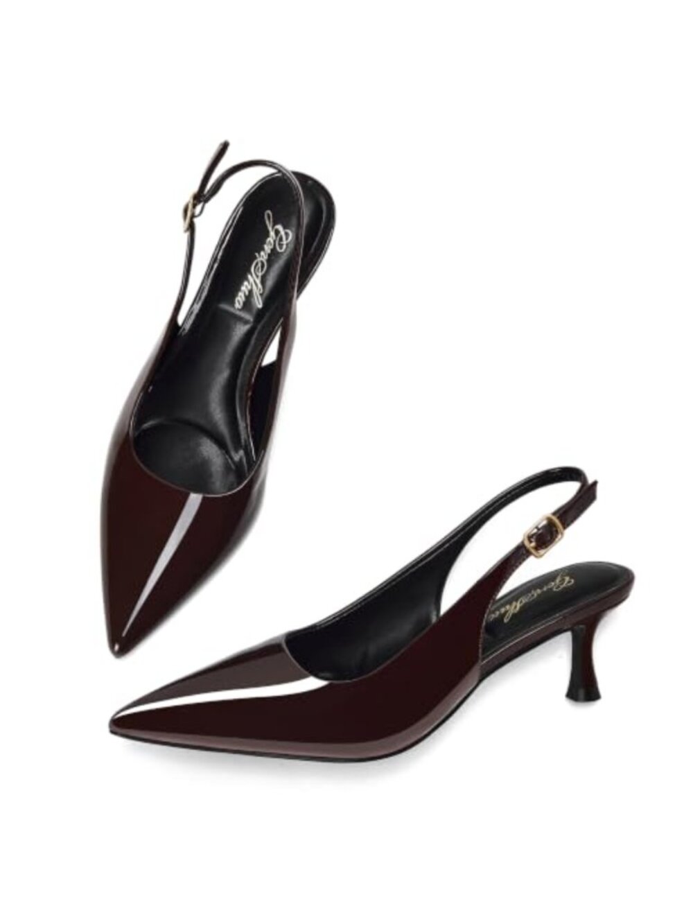 GENSHUO Women's Kitten Heel Slingback Pumps - Pointed Toe Closed Low Heels for